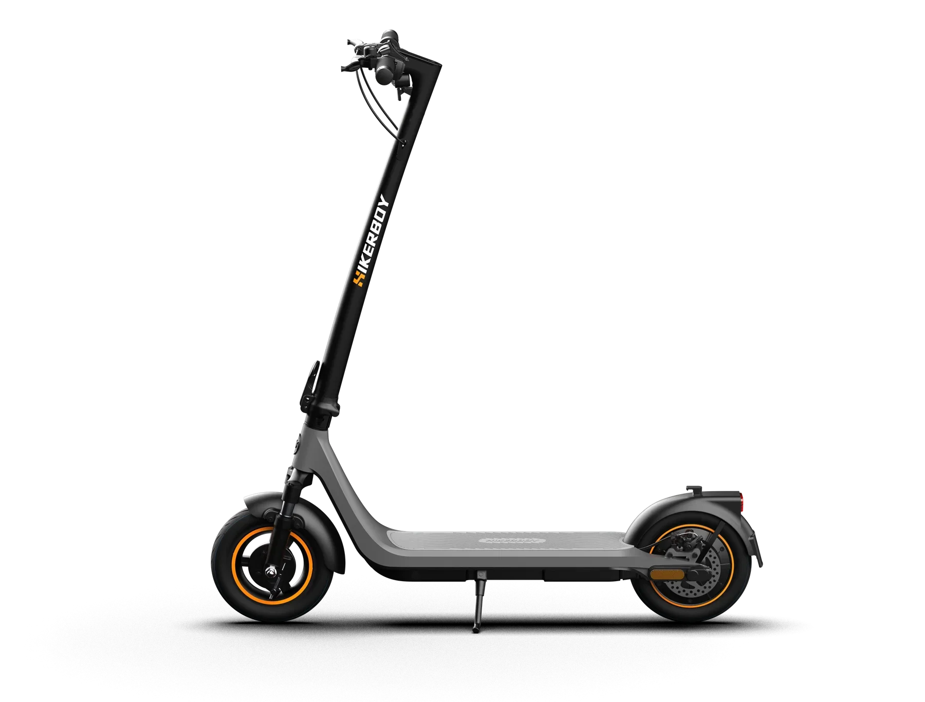 Hikerboy Curtis Plus Electric Scooter with a black handlebar and gray deck on a white background