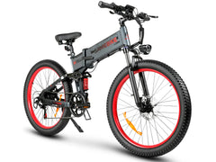 SAMEBIKE LO26-Plus Electric Bike with red wheels on a white background