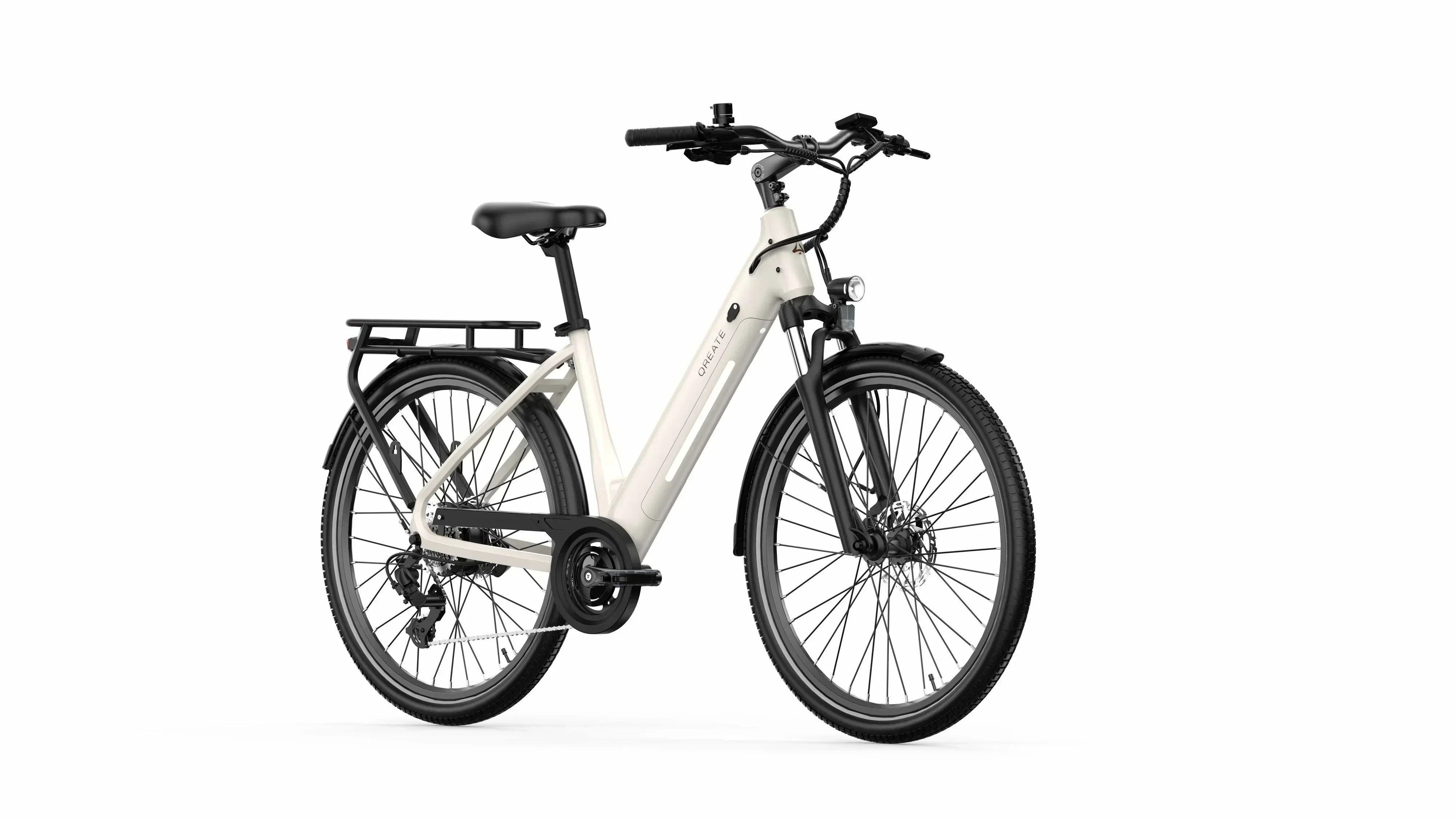 Side View of Gravel Grey A-Spadz Qreate City Air electric bicycle on a white background