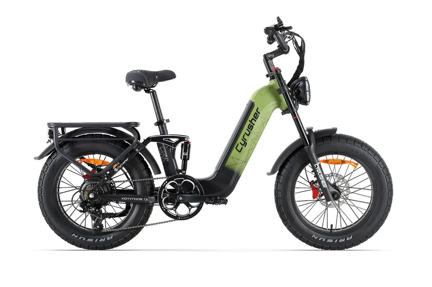 Green electric bike with black frame on a white background