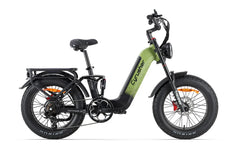 Green electric bike with black frame on a white background
