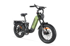 Electric bike with a green frame and black components on a white background