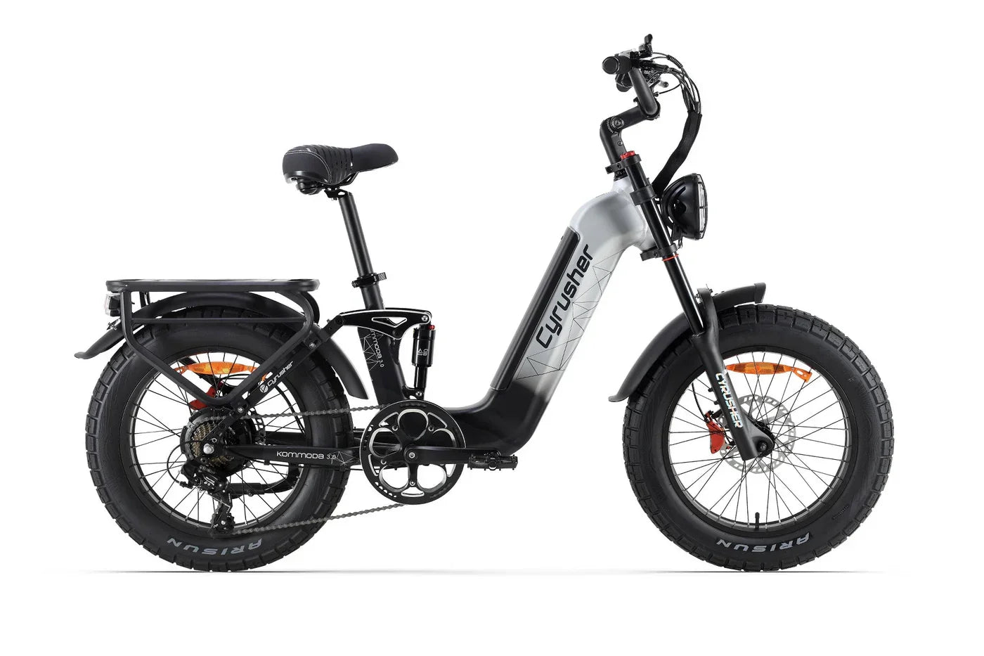 Electric bike with 'Cyrusher' branding on a white background