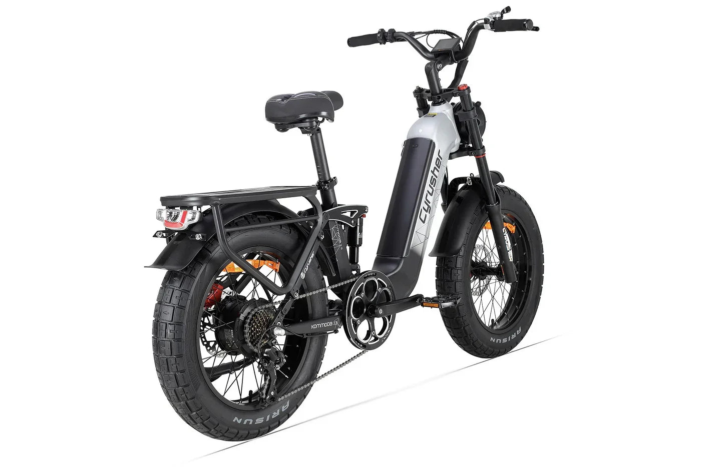 Electric bike with 'Cyrusher' branding on a white background