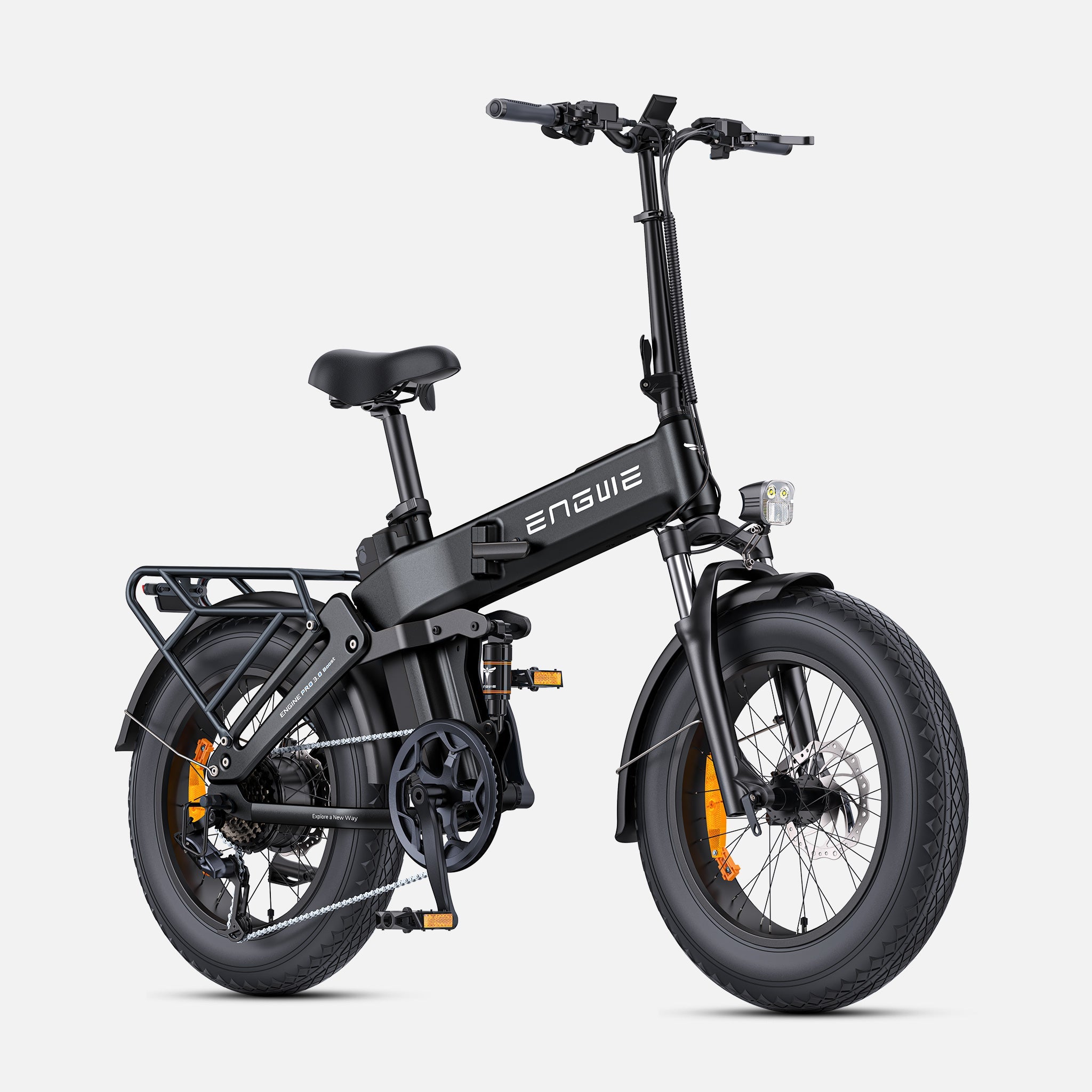 Black Engwe Engine Pro 3.0 Boost Folding Electric Bike on a white background - Pogo Cycles, Ireland