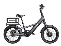 Black Heybike EC Compact City Electric Bike with a small basket on a white background