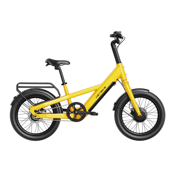 Heybike EC Compact City Electric Bike - Yellow with black wheels on a white background
