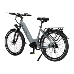 Gray KOOLUX X2 Step-Thru Electric Bike with Koolux branding on a white background - Pogo Cycles, Ireland