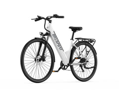 White ONESPORT OT12 Urban Electric Bike with black details on a white background - Pogo Cycles