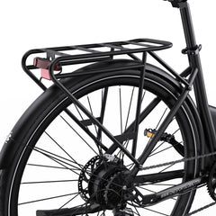 Close-up of a ONESPORT OT12 Urban Electric bicycle wheel with a black rack on a white background
