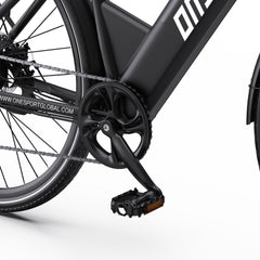 Close-up of a ONESPORT OT12 Urban Electric bicycle's chain and gear system on a white background