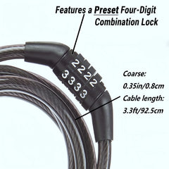 Anti theft bicycle lock, 4-digit password lock, 1-meter ultra strong cable, suitable for mountain bikes, road bikes,