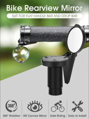 Zpětné konvexní zrcátko na kolo, 1 ks, držák na řídítka, akrylová čočka, odrazka, nízká hmotnost