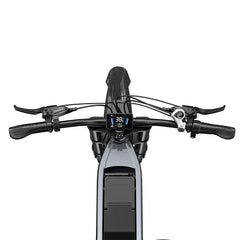 Close-up of a bicycle handlebar with digital display on a white background