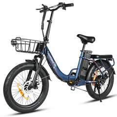 SAMEBIKE CY20 Pro Electric Bicycle in blue with a basket on a white background