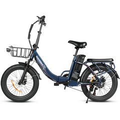SAMEBIKE CY20 Pro Electric Bike in blue with a basket on a white background