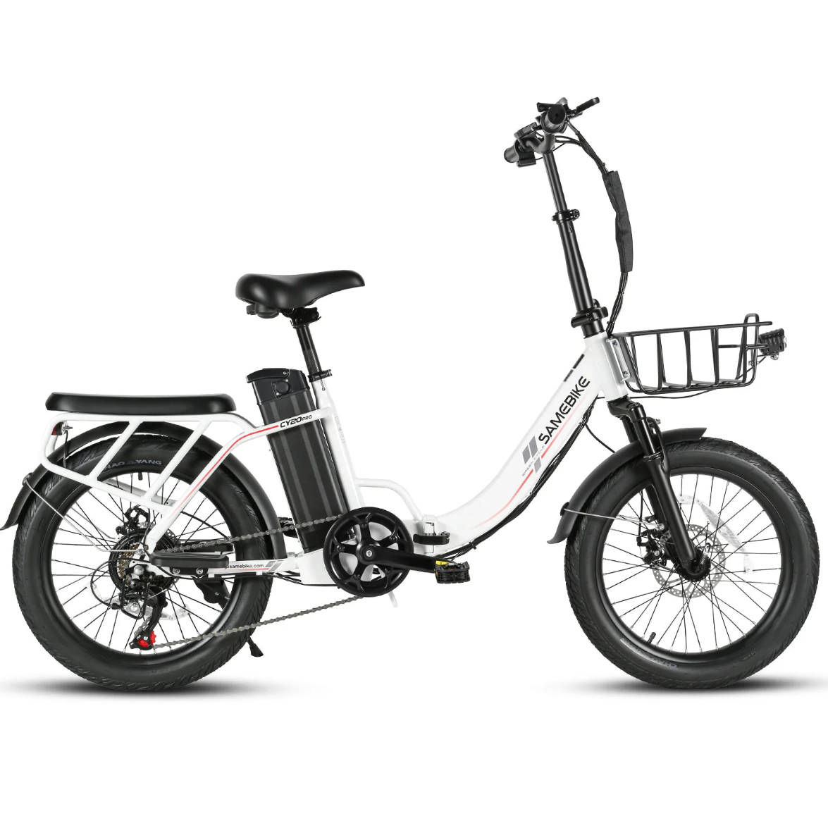 SAMEBIKE CY20 Pro Electric Bike in white with black accents on a white background