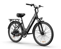 Black URLIFE E26 Step-Through Electric bicycle with URlife branding on a white background