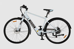 White VARUN C7007 Premium Commuter Electric Bicycle with black wheels on a light gray background