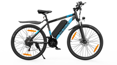 Black VARUN M27-1 Electric bicycle with blue accents on a white background