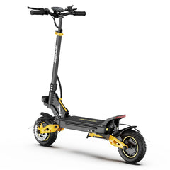 Side view of Black and yellow iENYRID ES1 Dual Motor Off-Road Electric Scooter on a white background