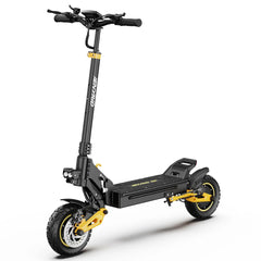 Black and yellow electric scooter on a white background