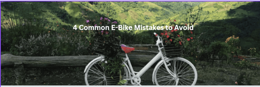 White electric bike side view with flower baskets parked outdoors in a scenic mountain setting