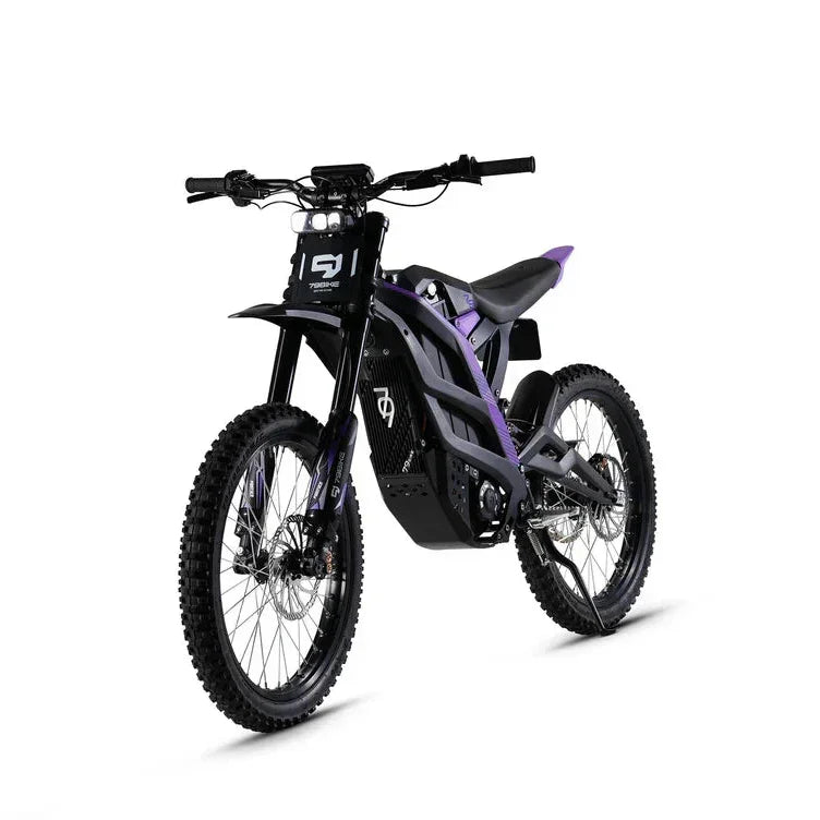 Black and purple 79BIKE Falcon Pro Electric Dirt Bicycle on a white background