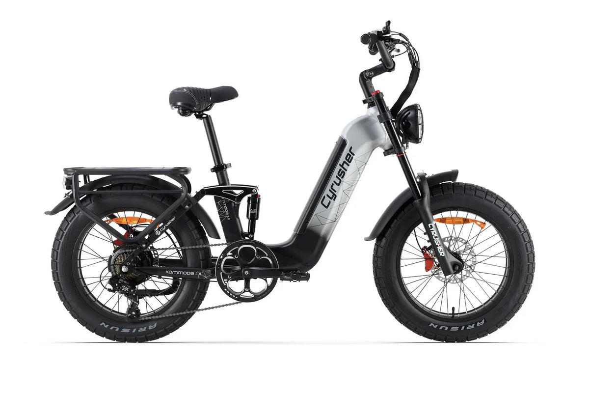 Electric bike with 'Cyrusher' branding on a white background