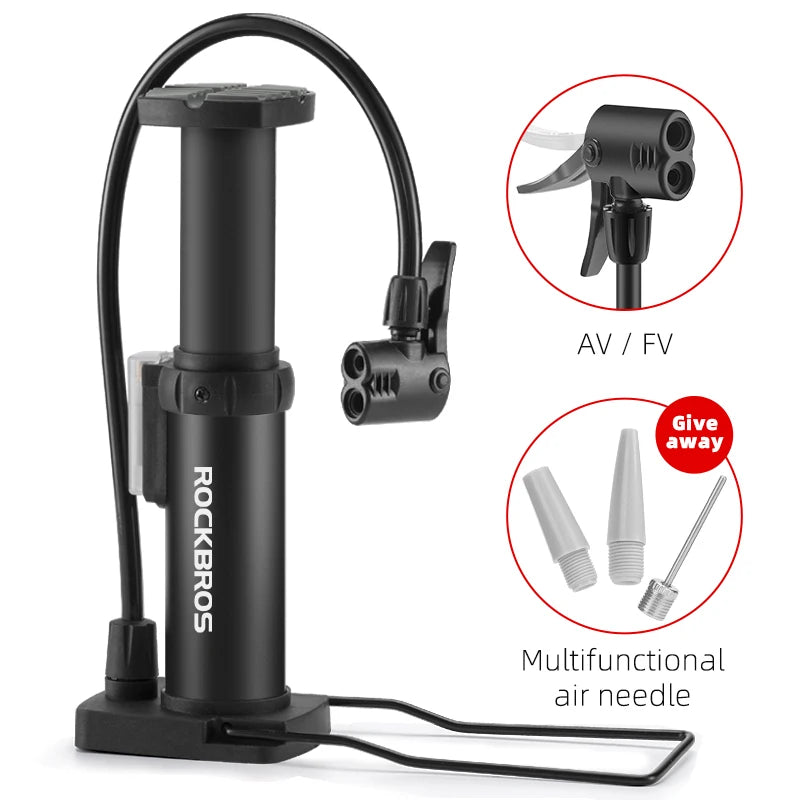 ROCKBROS Bicycle Pump Portable Mini Hand Pump Cycling Air Pump Bike Pump MTB Mountain Bike Pump 100PSI Inflator Foot Bomba