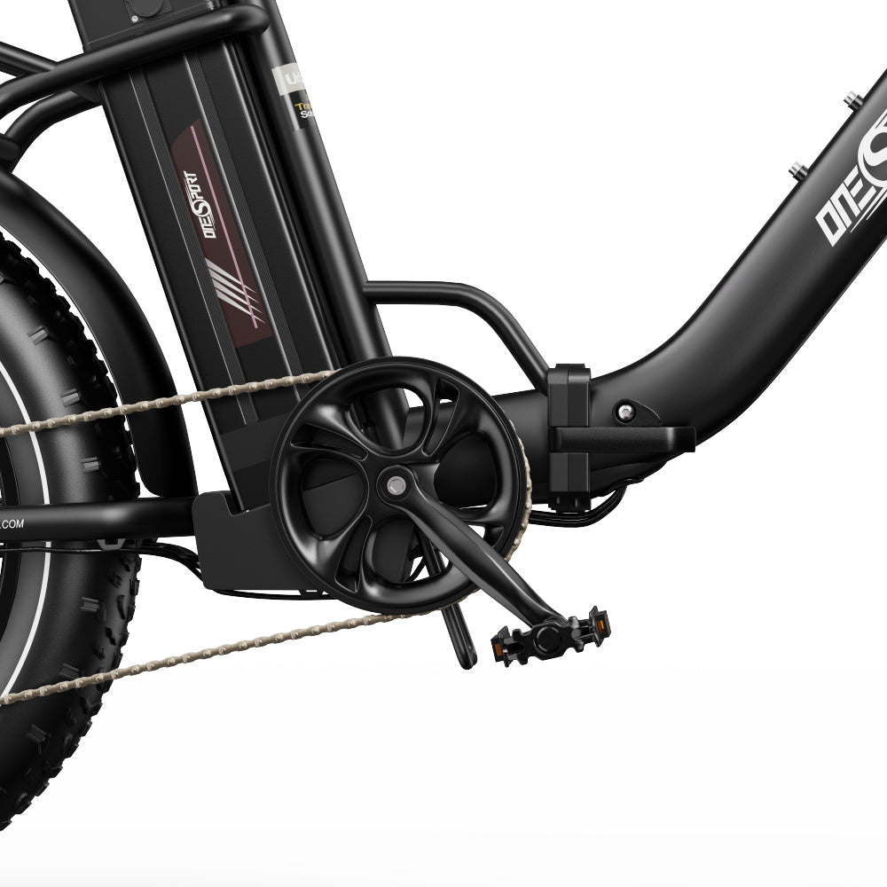 Close-up of an Onesport OT16 MAX Folding Electric Bikes gear system on a white background