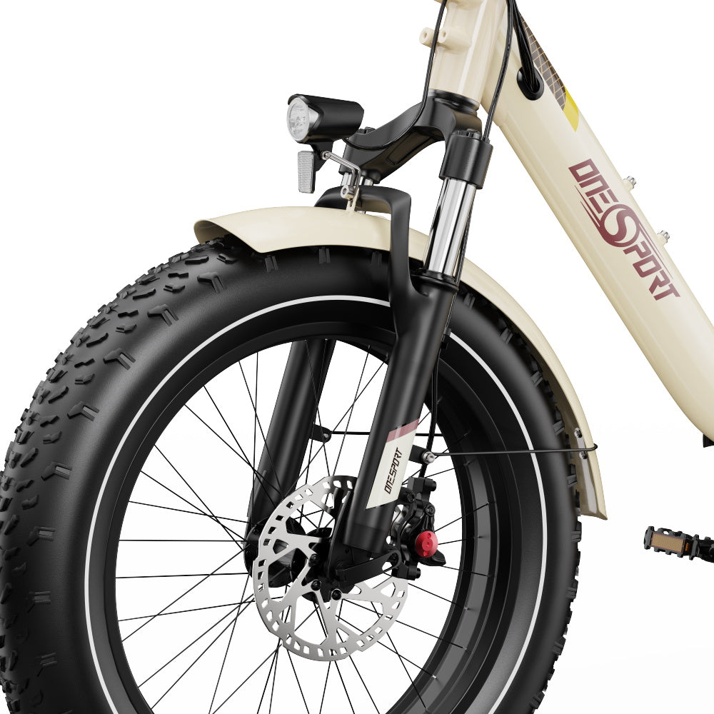 Close-up of a Onesport OT16 MAX Folding Electric bicycle wheel with a white background