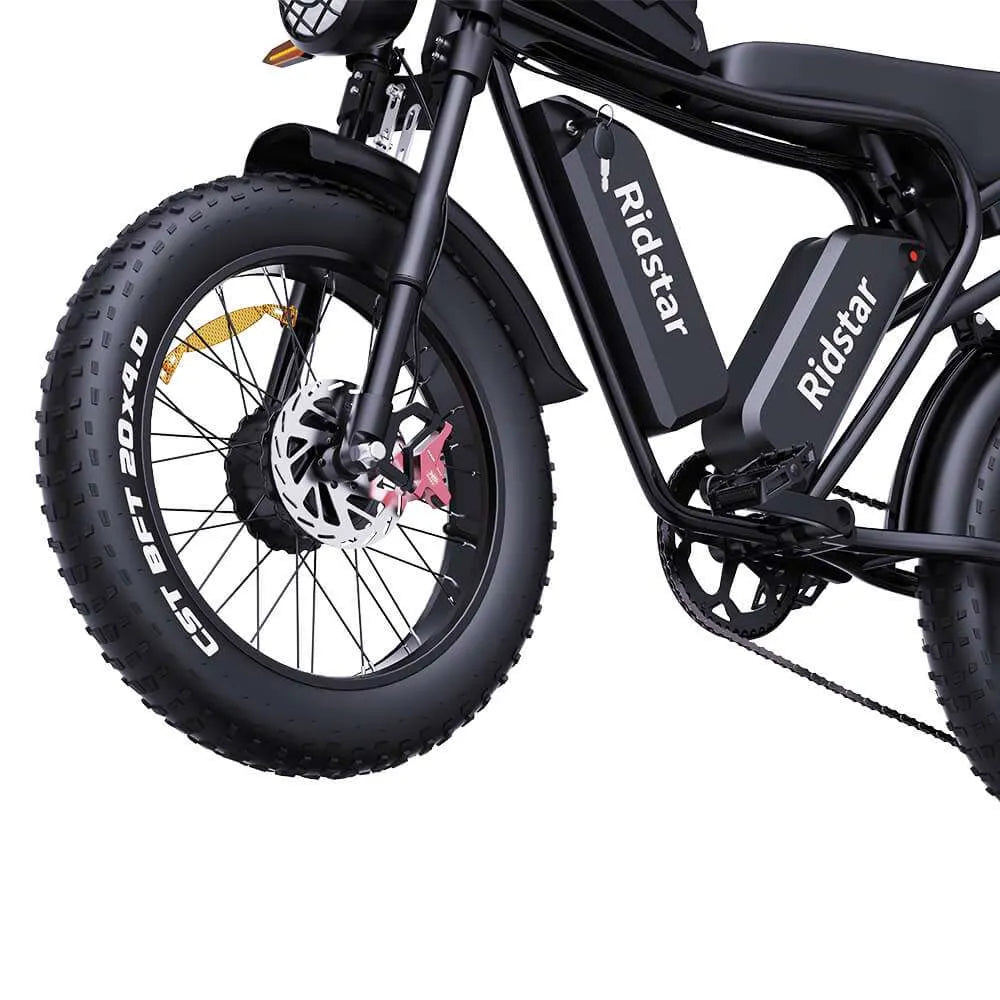 Ridstar Q20 Pro Electric Cargo Bike Front wheel view on a white background