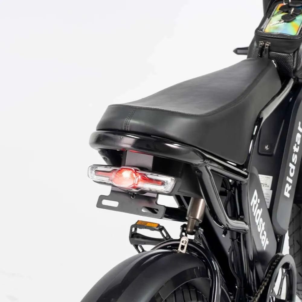 Taillight View of Ridstar Q20 Pro  motorcycle with a visible brand name on a white background