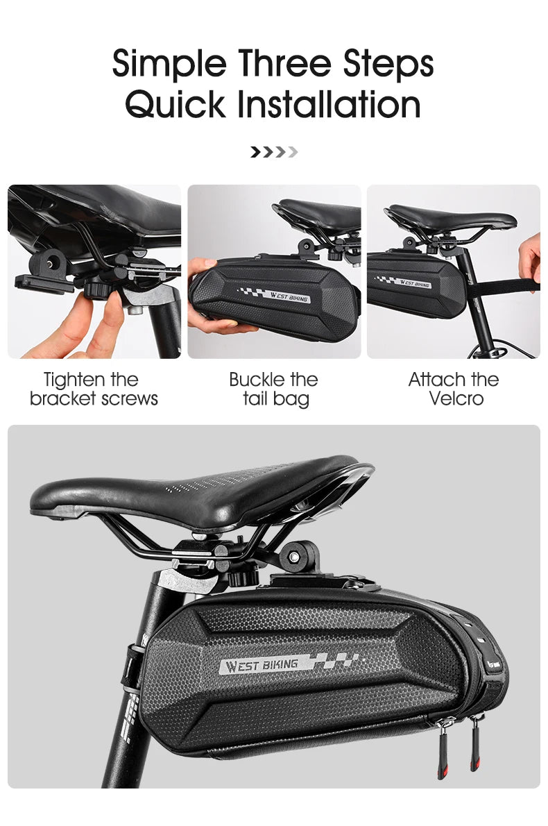 WEST BIKING Waterproof Bicycle Saddle Bag Hard TPU MTB Road Bike Under Seat Rear Bag Quick Release Saddlebags Bike Accessories