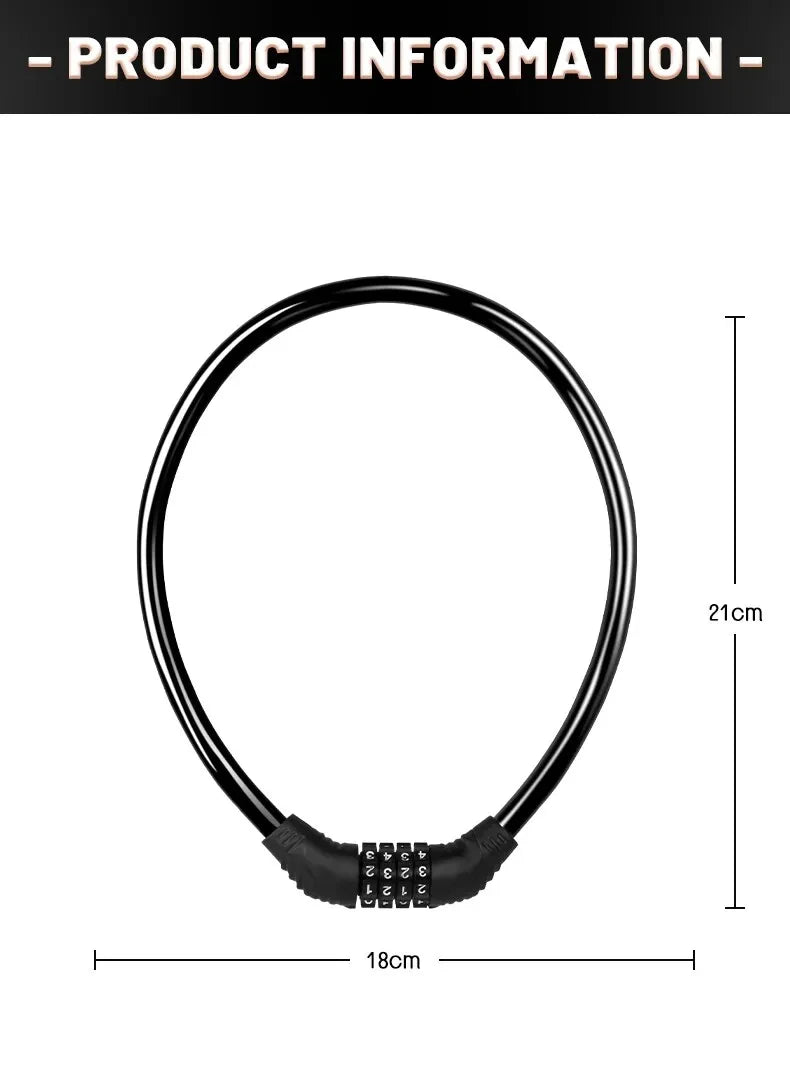 Bike Lock Mountain Bike Portable Security 4-digit Code Bike Lock for Bicycle Motorcycle Scooter