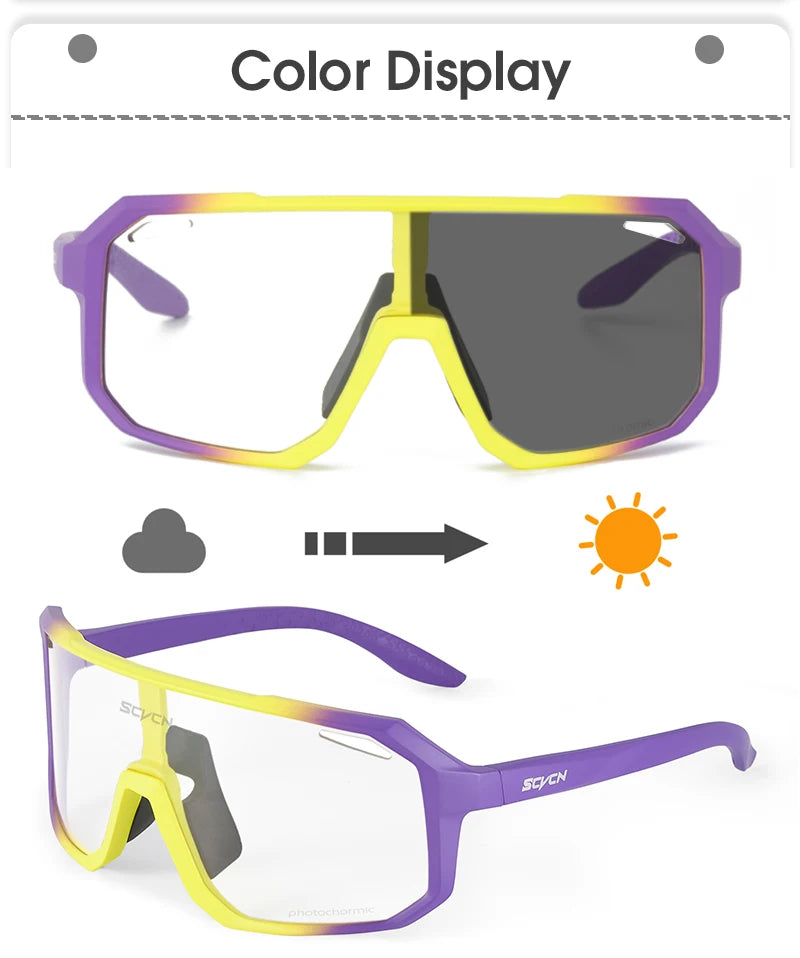 SCVCN Cycling Sunglasses Photochromic Glasses for Men Sun Mountain Bike Road Bicycle Eyewear Cycle Goggles Sports UV400 MTB