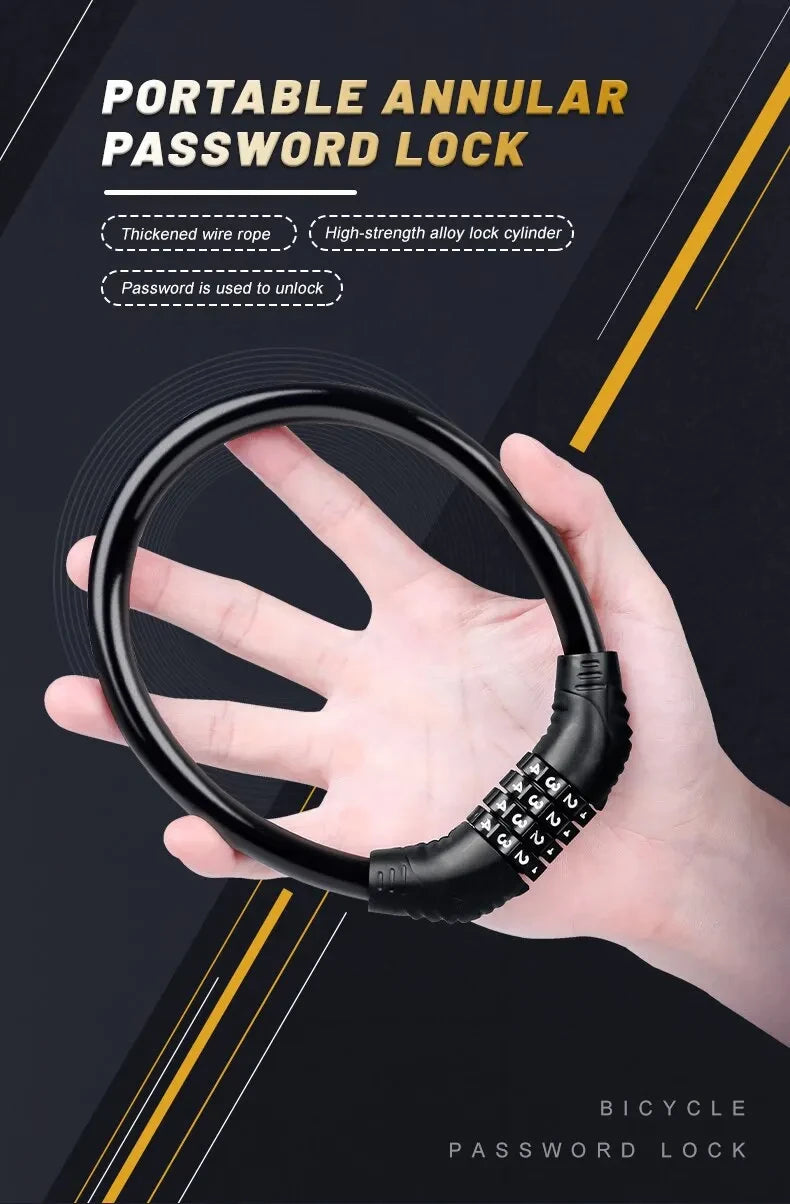 Bike Lock Mountain Bike Portable Security 4-digit Code Bike Lock for Bicycle Motorcycle Scooter