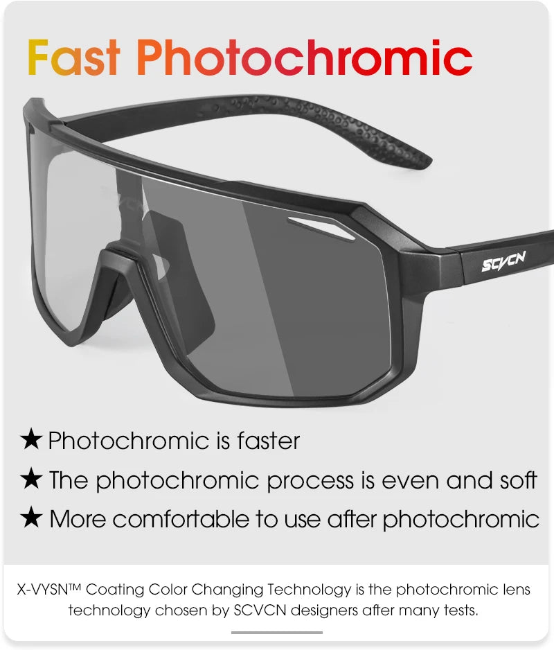 SCVCN Cycling Sunglasses Photochromic Glasses for Men Sun Mountain Bike Road Bicycle Eyewear Cycle Goggles Sports UV400 MTB