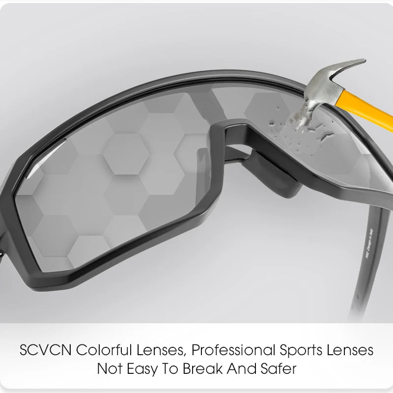 SCVCN Cycling Sunglasses Photochromic Glasses for Men Sun Mountain Bike Road Bicycle Eyewear Cycle Goggles Sports UV400 MTB