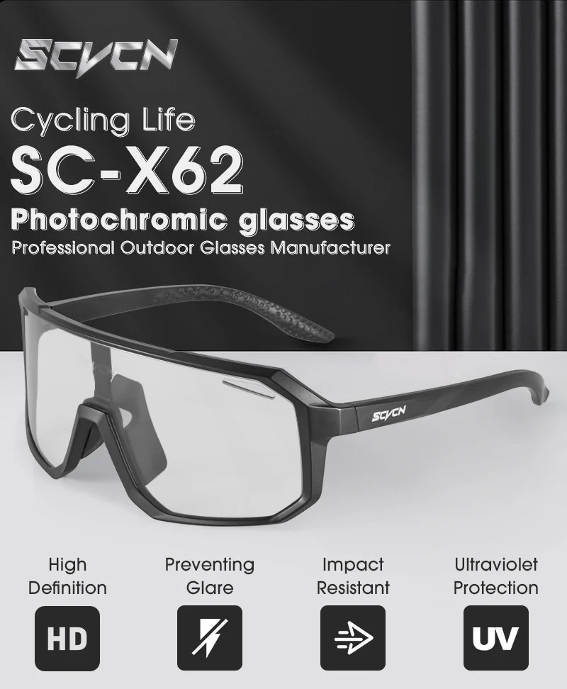 SCVCN Cycling Sunglasses Photochromic Glasses for Men Sun Mountain Bike Road Bicycle Eyewear Cycle Goggles Sports UV400 MTB