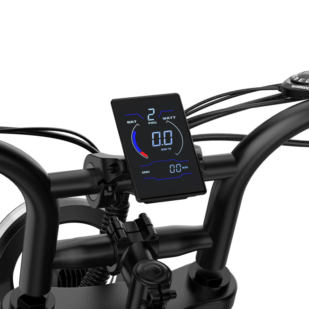 Digital gauge mounted on a URLIFE T2 Off Road Electric motorcycle handlebar with visible brand name.