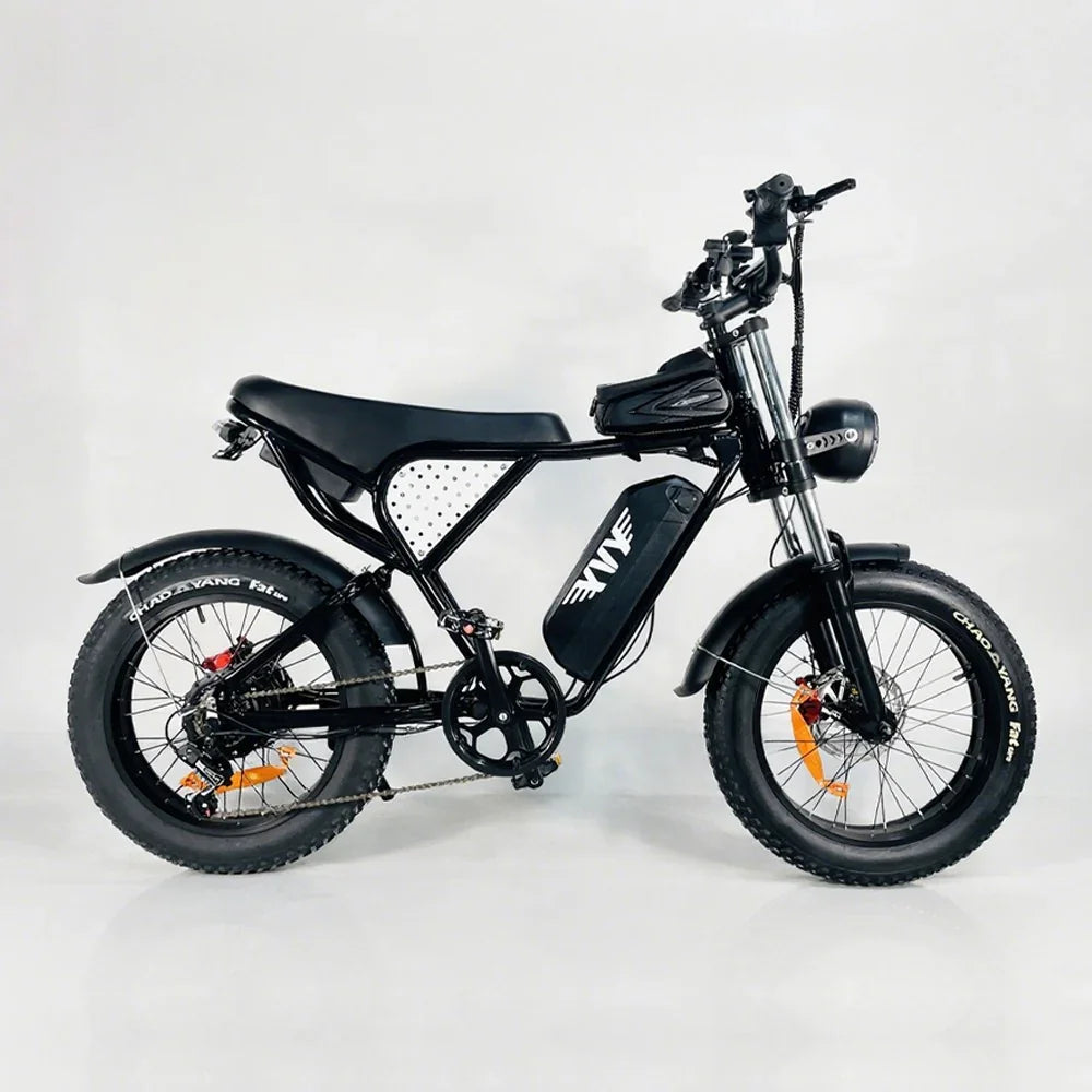 Black YVY C20 Electric Bike on a white background