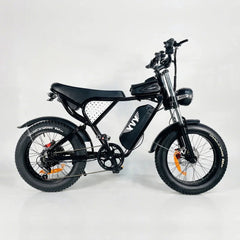 Black YVY C20 Electric Bike on a white background