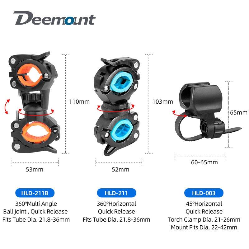 Deemount Bicycle Light Bracket Bike Lamp Holder LED Torch Headlight Pump Stand Quick Release Mount 360 Degree Rotatable HLD-211 - Pogo Cycles