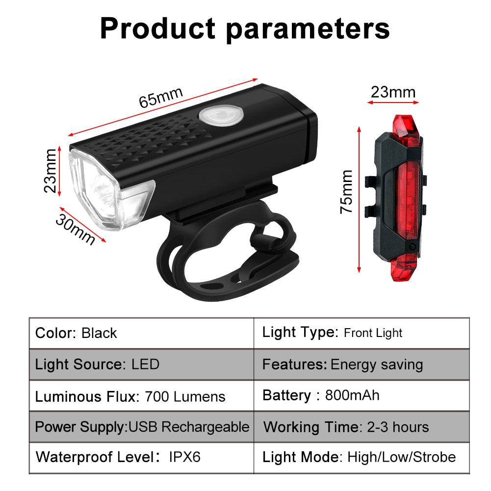 MTB Bicycle Lights LED Waterproof USB Rechargeable Mountain Bike Front Tail Light Night Safet Warning Cycling Lamps Flashlight - Pogo Cycles