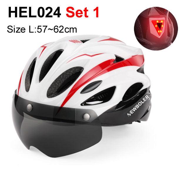 NEWBOLER Cycling Helmet Man Women LED Light Helmet Road Mountain Bike Helmet Removable Lens Riding Bicycle Helmet With Goggles - Pogo Cycles