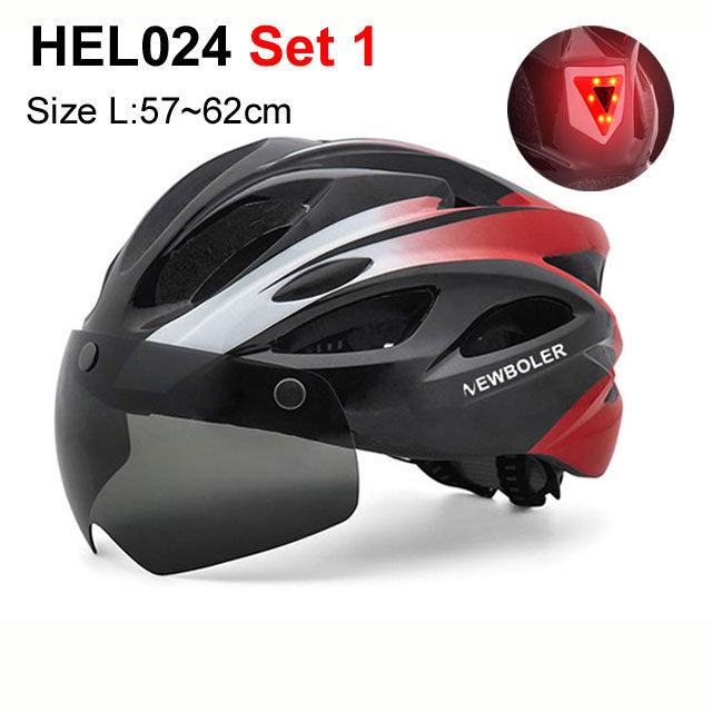 NEWBOLER Cycling Helmet Man Women LED Light Helmet Road Mountain Bike Helmet Removable Lens Riding Bicycle Helmet With Goggles - Pogo Cycles