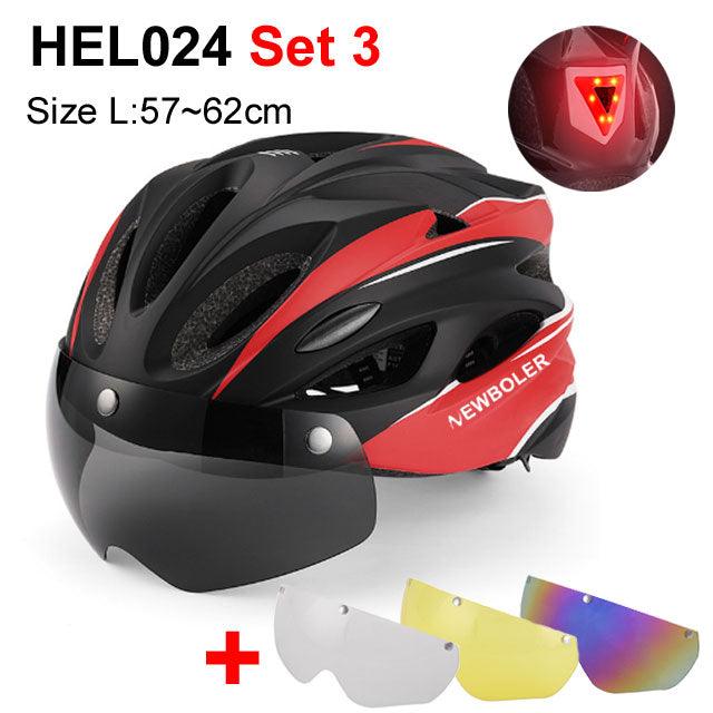 NEWBOLER Cycling Helmet Man Women LED Light Helmet Road Mountain Bike Helmet Removable Lens Riding Bicycle Helmet With Goggles - Pogo Cycles