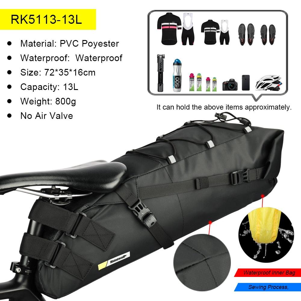 Rhinowalk Bike Bag Waterproof 10L13L Bicycle Saddle Bag Cycling Foldable Tail Rear Bag MTB Road Trunk Bikepacking Outdoor Travel - Pogo Cycles